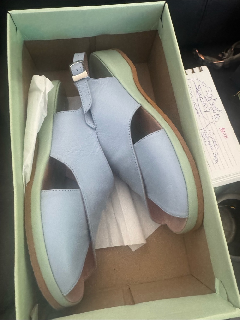 Light Blue Leather Cutout Sandals with Mint Sole